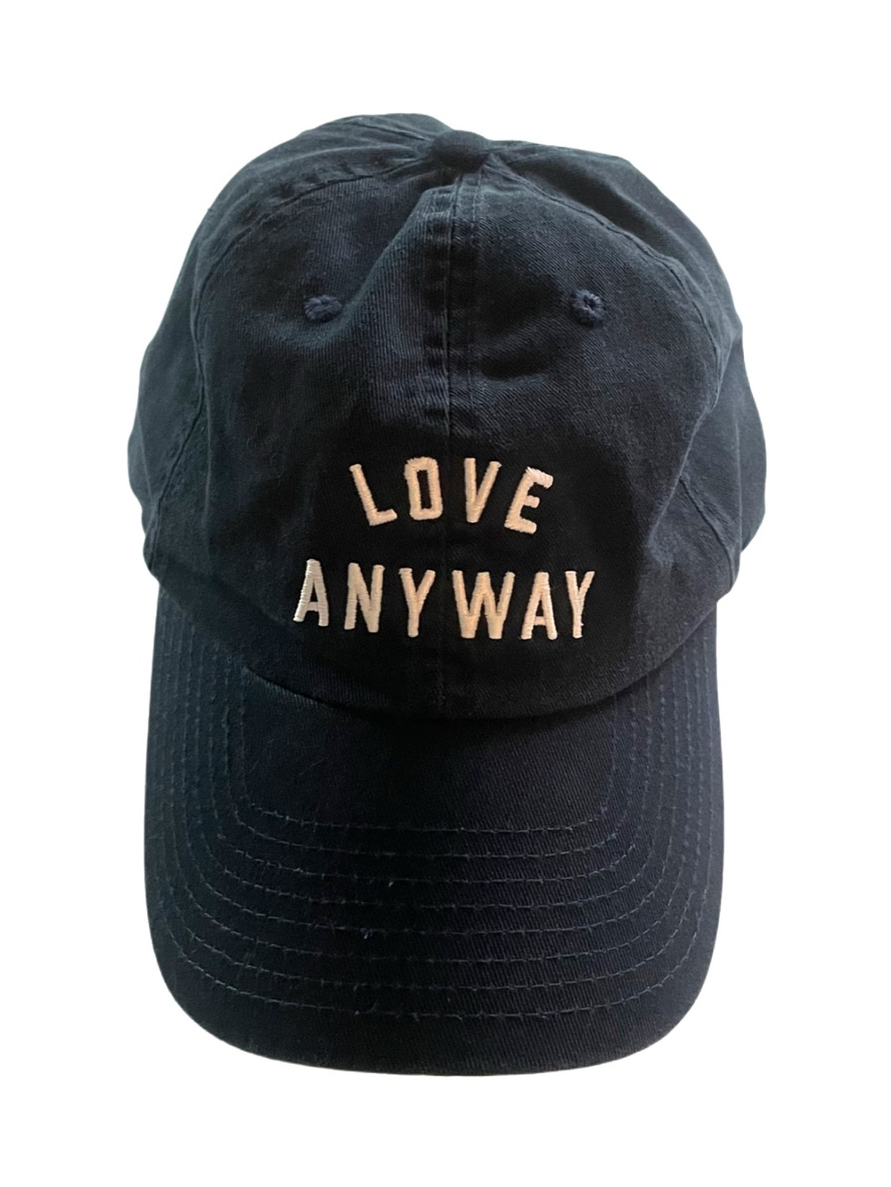 Source Unknown Navy Baseball Cap with "LOVE ANYWAY" Embroidery